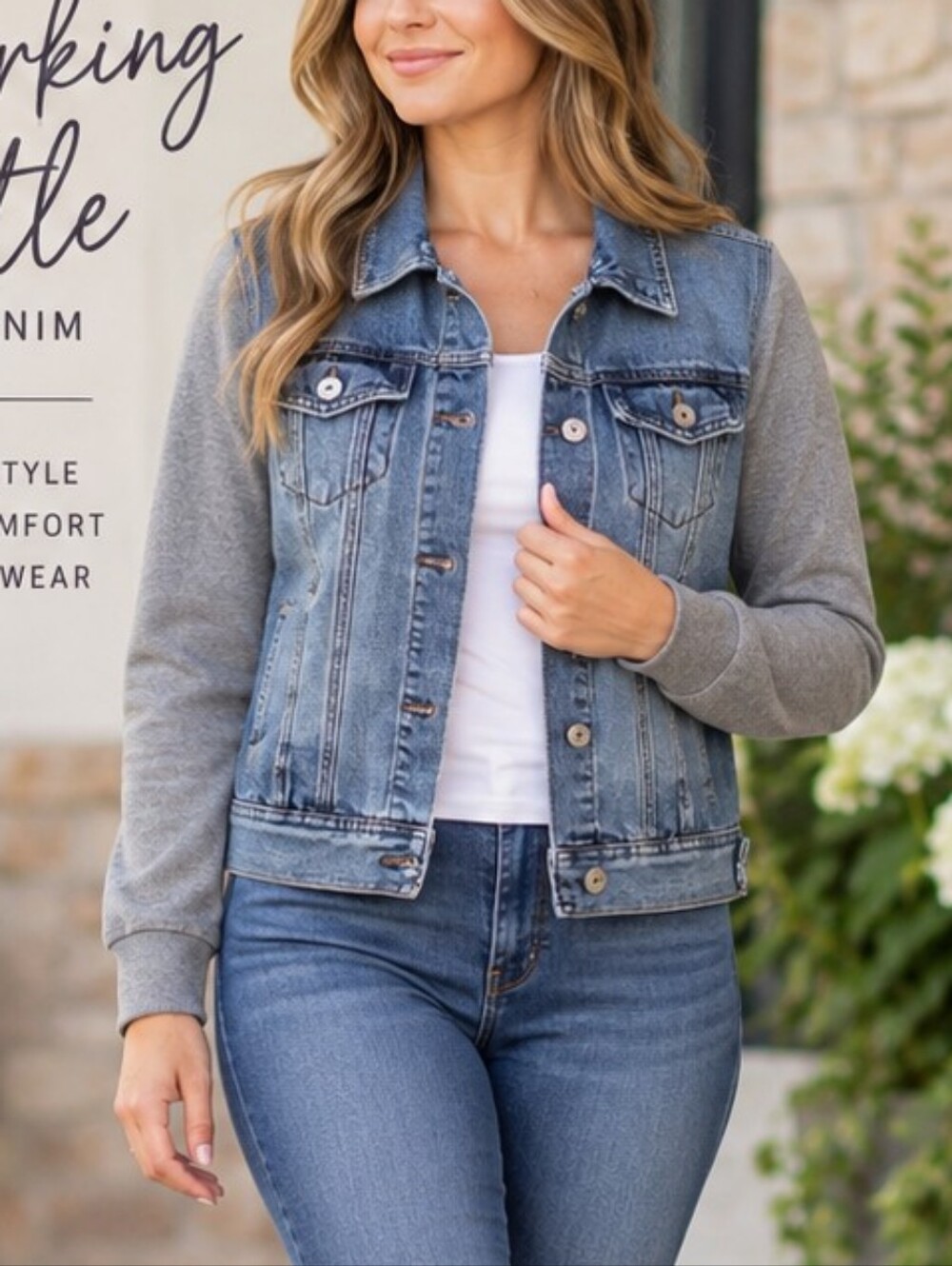 Working Title Denim & Gray Knit-Sleeve Jacket – Size Small